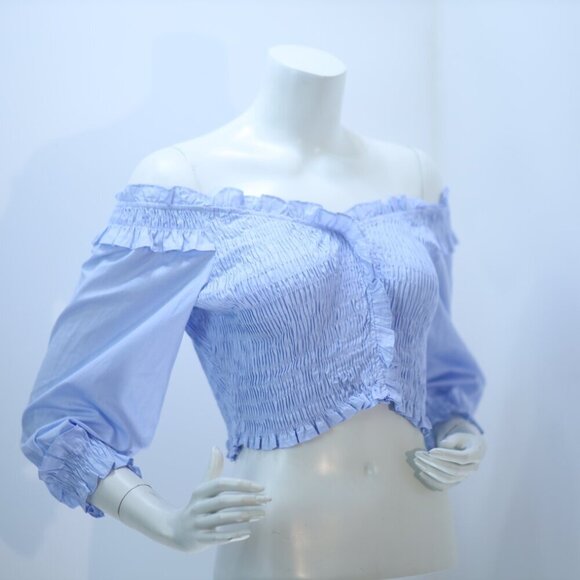 Zara Blue Elastic Trim off the shoulder top Size M - Picture 5 of 9